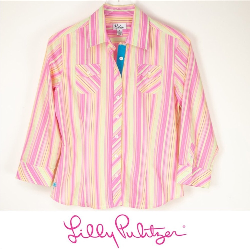 LILY PULITZER WHITE LABEL BLOUSE BEAUTIFUL LILY DETAILS LIKE NEW - Picture 2 of 16